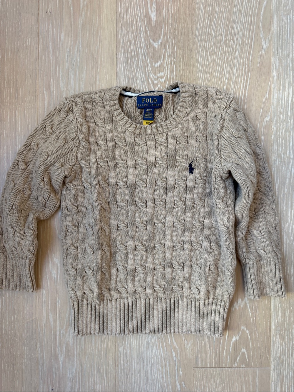 Ralph Lauren Boys 4T Tan Cotton Cable knit Pullover Sweater